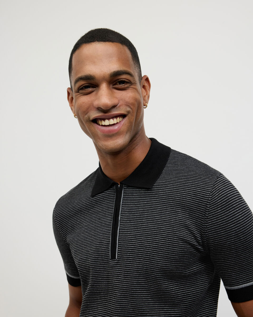 Joseph Stripe Knit Polo, Black, hi-res